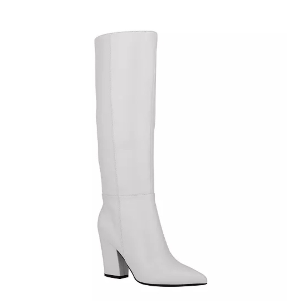 Nine West “Gabal” White Leather Tall Block Heel Pointy Toe Boots Size 7 NEW - Picture 5 of 16